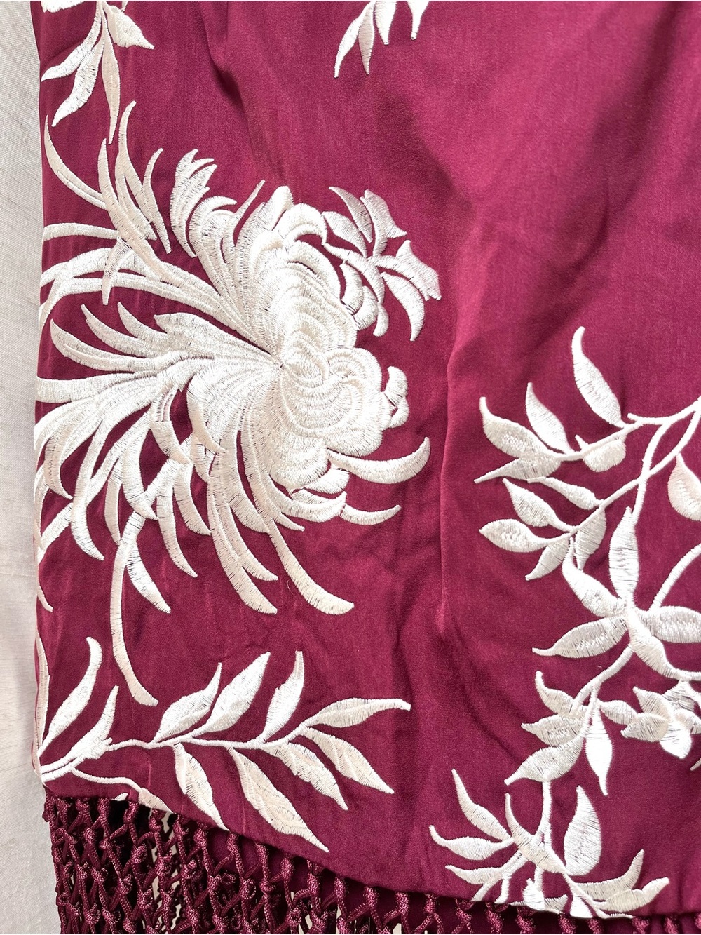 Zara Pareo Skirt with Embroidery & Fringe Burgundy White - Picture 13 of 16
